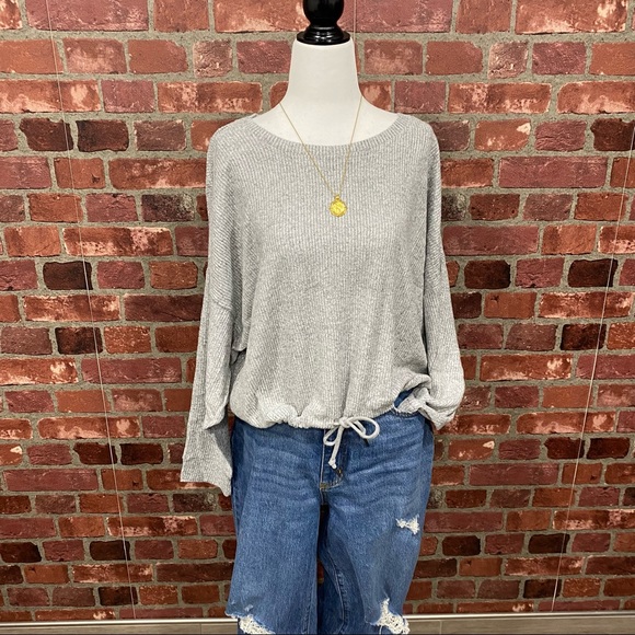 🎄🎁Cozy Dolman Sleeve Ribbed Top - Light Grey - Picture 5 of 11